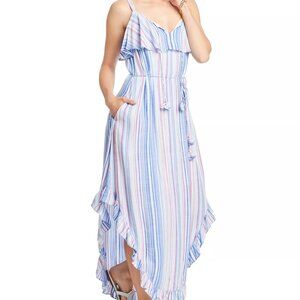 Tommy Bahama Sz XS Seaside Escape Maxi Dress Blue white red stripe lined pockets